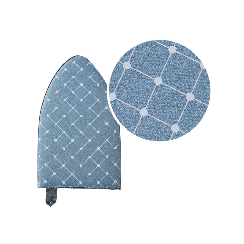 steam mitt heat resistant material closeup showing blue and white pattern